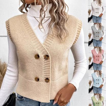 New Knitted V-neck Buttons Casual Sweater
