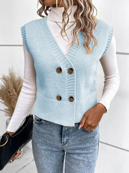New Knitted V-neck Buttons Casual Sweater
