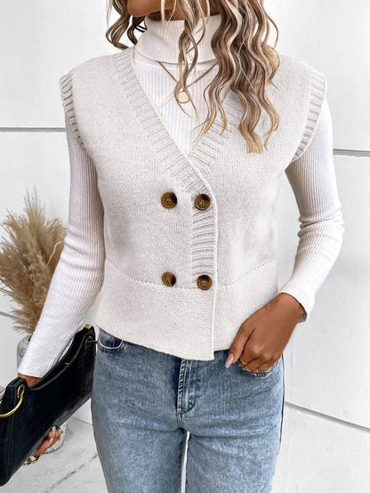 New Knitted V-neck Buttons Casual Sweater