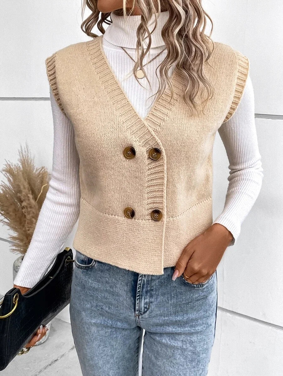 New Knitted V-neck Buttons Casual Sweater