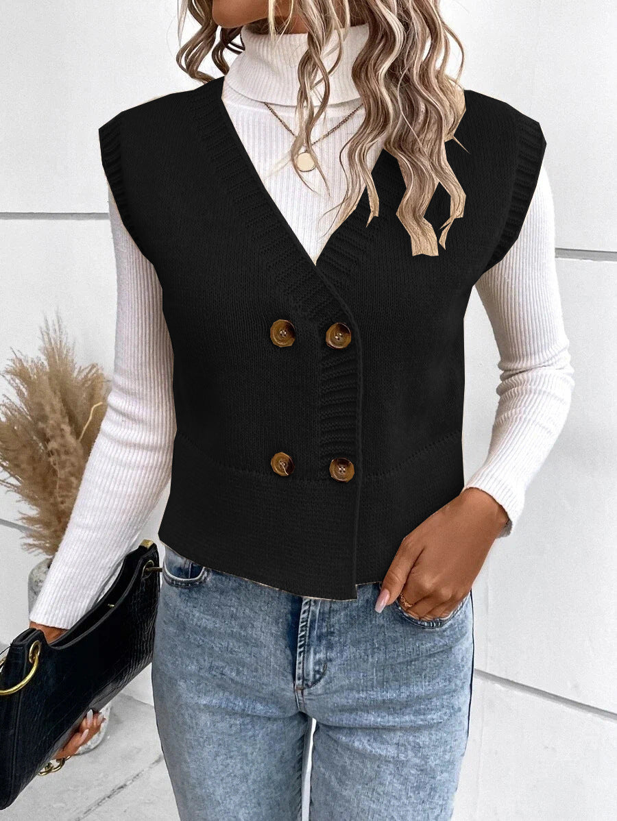 New Knitted V-neck Buttons Casual Sweater